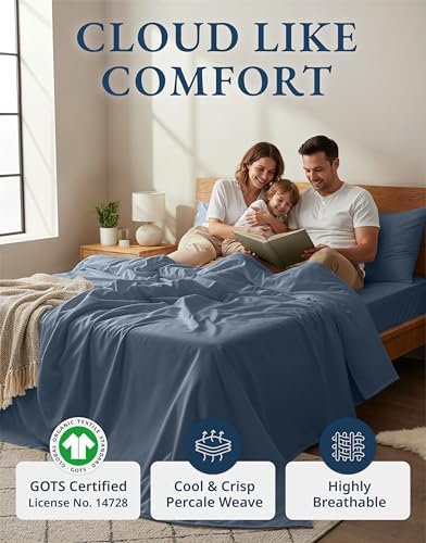 LANE LINEN Full Size Bed Sheet Set 100% Organic Cotton 4pc - Estate Blue - Image 2