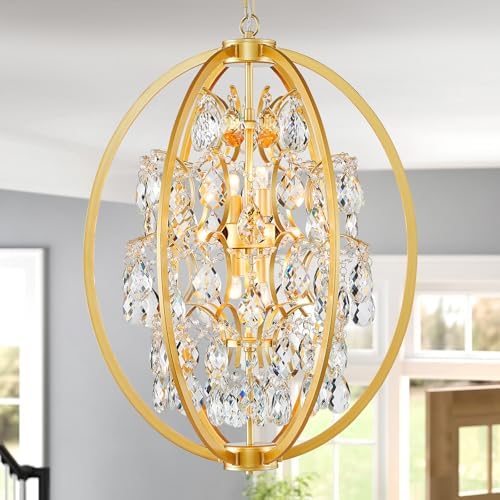 WUZUPS Globe Crystal Chandelier Raindrop Pendant Flushmount Ceiling Light Modern Lighting Fixture for Bedroom Hallway Bar Kitchen Bathroom, H 23.6" x W 19.7", Gold, 8 E12 Base by WUZUPSNEWARRIVALCHANDELIERS