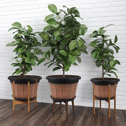 4 Pack 14 inch Plant Pots,Whiskey Barrel Planters with Drainage Holes - Image 6