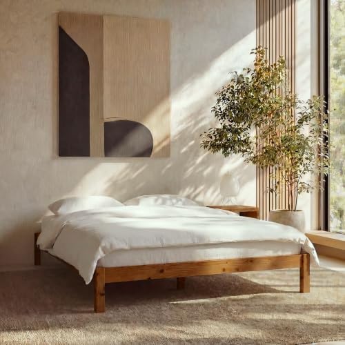 LIFEMENT Twin Bed Frame Classic Wood Platform, Noise Free, Under Bed Storage, No Box Spring Needed, Easy Assembly, Natural Walnut by LIFEMENT