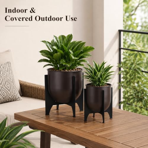 TRIROCKS Set of 2 Planters with Stand Indoor Outdoor Metal Plant Stand 16 &8" H Modern Planters Flower Pots for Living Room Corner Kitchen Office Garden Balcony Patio Decor - Image 6