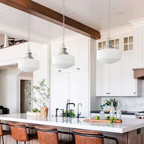 Vintage Milk Glass Pendant Light Fixtures, 10.63" Milk Glass Chandelier, Brushed Nickel Pendant Lights Kitchen Island, Milk Glass Pendant Light for Kitchen Island Lighting, Dining Room & Entryway - Image 6