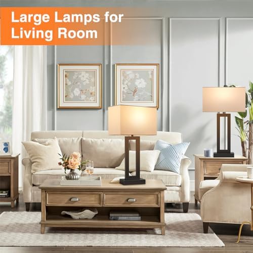 Seealle 22" Tall Living Room Lamps for Night Stands - Touch Bedside Lamp with USB C+A, 3 Way Dimmable Bedroom Lamps for End Tables Set of 2, Modern Night Stand Lamps for Bed Side(White&Black) - Image 4