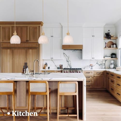 Shenmoyl Plug in Pendant Light Hanging Light Fixture Corded On/Off Switch Brass Pendant Light with White Tulip Glass Lampshade for Bedroom Living Room Kitchen Island - Image 3
