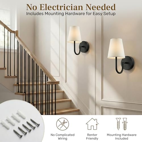 Bell+Howell 2 Pk Rechargeable Wall Sconces Set of Two - Black - Image 3