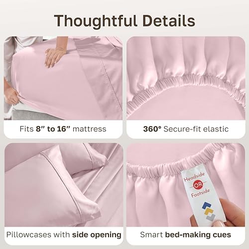 California Design Den Soft 100% Cotton Sateen Queen Sheet Set, 4 Pcs, Pink - Image 4