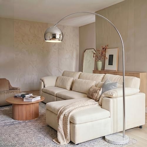 Brightech Olivia Floor Lamp - Chic Arc Lamp with Rounded Spolight Head and Marble Base for Living Room, Tall Standing Lamp with LED Light Bulb for Bedroom Reading, Boho Home Decor for Office - Chrome - Image 4