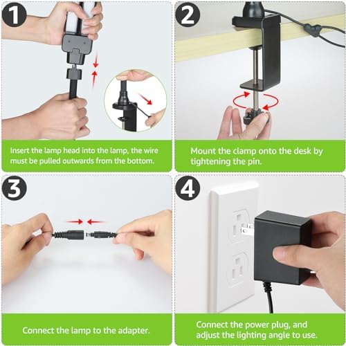 ShineTech LED Desk Lamp for Home Office, 3000K Warm White Double Head Architect Task Lamps with Clamp, Dimmable Adjustable Flexible, Black - Image 7