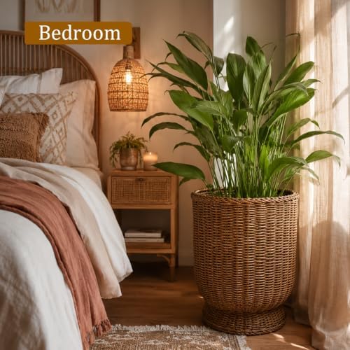 Rattan Planter, Woven Planter Basket for Plants Indoor Outdoor, Rattan Flower Pot, Decorative Plant Holder Basket for Garden Patio Boho Home Decor (Brown-Large:15.75" H x 13.4" W) - Image 5