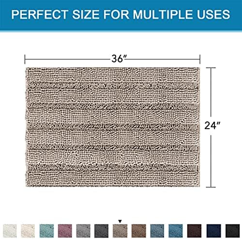 H.VERSAILTEX Bath Mats for Bathroom Non Slip Extra Thick Chenille Striped Bath Rug 24" x 36" Absorbent Non Skid Fluffy Soft Shaggy Rugs Washable Dry Fast Plush Mats for Indoor, Bath Room, Tub - Taupe - Image 2