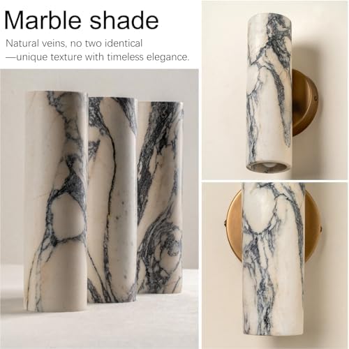 9.45 Inch Alabaster Wall Sconces, Nordic Style Natural Stone Wall Lamp, Marble Lampshade Up and Down Lighting Fixtures, Metal Base Hardwired Indoor Wall Light for Bedroom Bedside Hallway - Image 4
