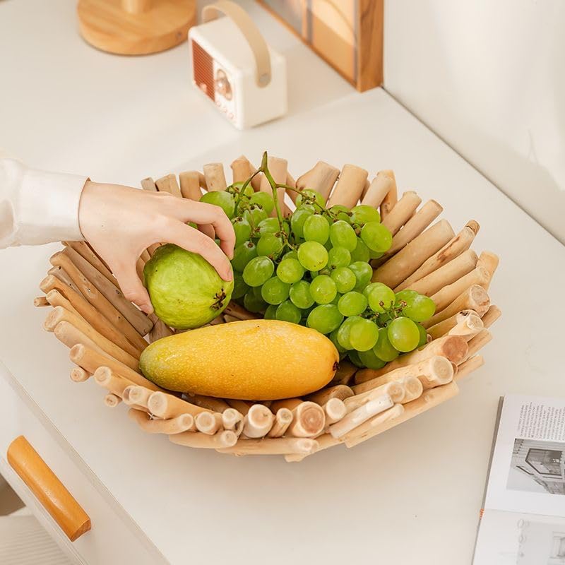 RISEON Natural Handmade Rustic Wooden Bowl, Decorative Driftwood Bowl, Natural Wood Centerpiece Driftwood Tray Basket Home Decor, 14.17 x 14.17 inches - Image 3