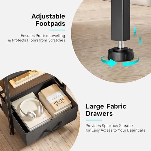 Lazzanto Nightstand with Rear Charging Station, LED Light, 3 Drawers, Black - Image 6