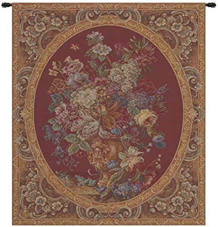 Decorative Floral in Vase Burgundy Tapestry Wall Hanging 14 x 12 in by CCharlotteHomeFurnishings