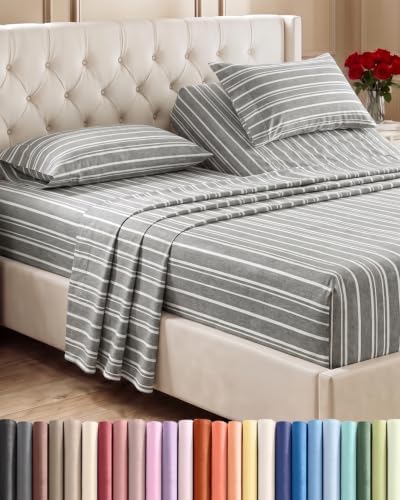 Flex Top Split Head King 4 Piece Sheet Set - Soft & Cooling - Grey Stripes by CGKUnlimited