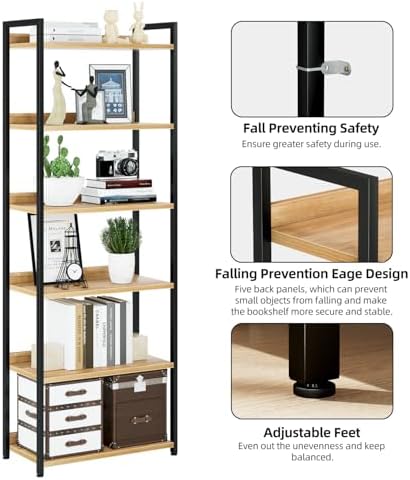 NUMENN Bookshelf, 6 Tier Freestanding Shelving Unit, Natural - Image 5