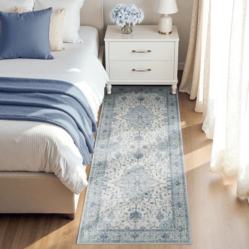 RELEANY Washable Area Rug, Runner 2'6"x8', Blue/White/Gray - Image 2