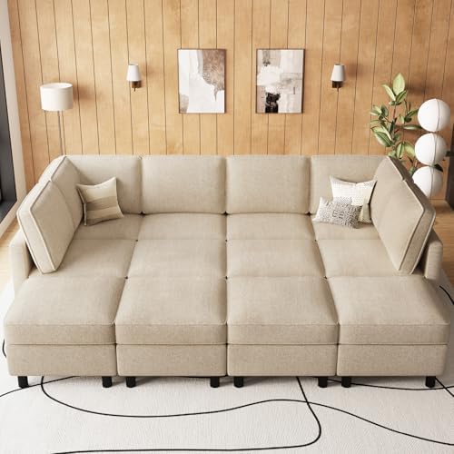 Belffin 110.2" 12 Seats Modular Sectional Sofa Sleeper Sofa Big Washable Sectional Couches for Living Room Comfy Couches with Storage Seat Couch Sofas with Chaise,Beige - Image 7