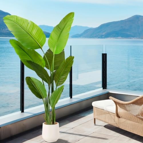 Bird of Paradise Plant Artificial 5.3Ft Tall Fake Tropical Palm Tree with Plastic Pot Silk Floor Plant for Indoor Outdoor Home Office Living Room Decor by VGOBLO