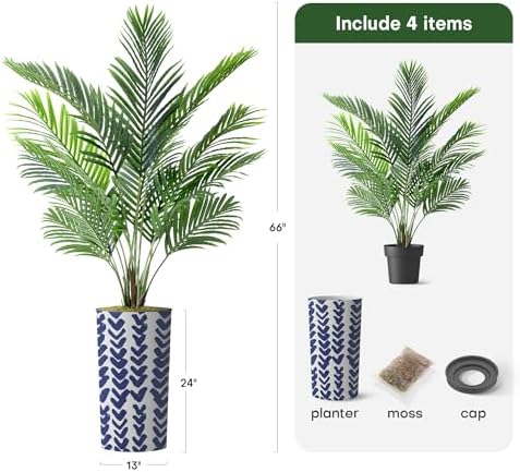 Artificial Tree in Modern Pattern Planter, Fake Areca Tropical Palm Silk Tree for Indoor and Outdoor Home Decoration - 66" Overall Tall (Plant Pot Plus Tree) - Image 3
