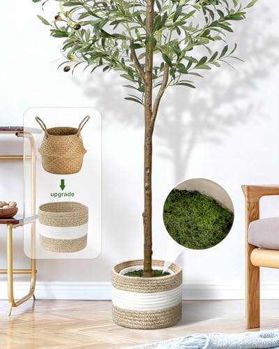 6FT Artificial Olive Tree Indoor Tall Faux with Planter&Basket - Image 3