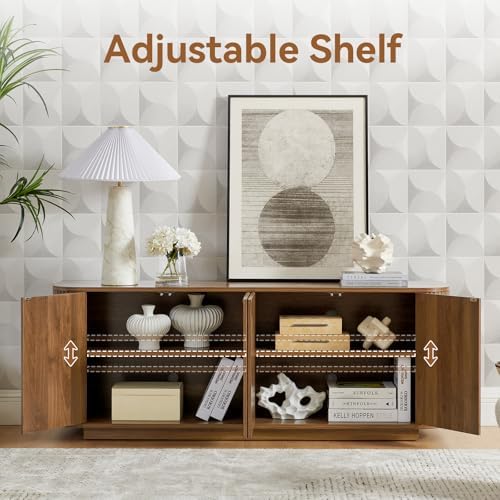 64" Fluted Walnut Sideboard Buffet Cabinet with Storage - Image 6