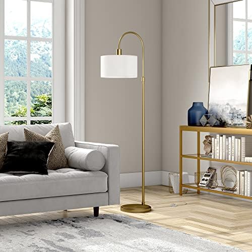 Veronica Arc Floor Lamp with Fabric Shade in Brass/White - Image 6