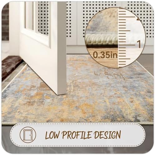 Beige Gold Entryway Rug 3x5 Door Mat Indoor Entrance 36x60, Washable Small Throw Rugs for Kitchen Floor, Entry, Front Door, Bedroom Bedside, Non-Slip Low Pile Stain & Fade Resistant, Abstract - Image 4