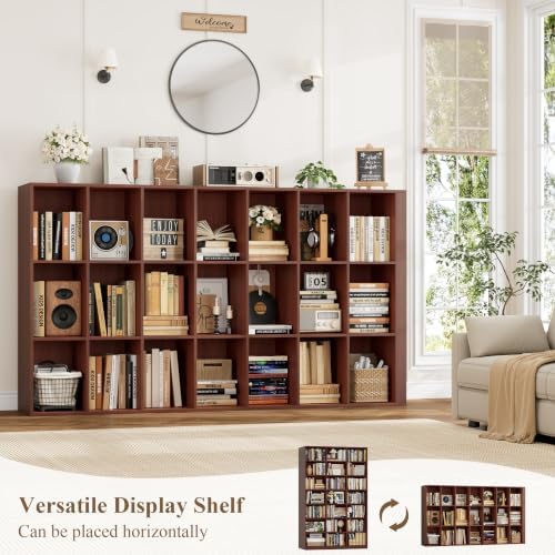 HOSTACK 86"H Triple Wide Bookshelf and Bookcase, Large Book Shelves, Cherry - Image 7