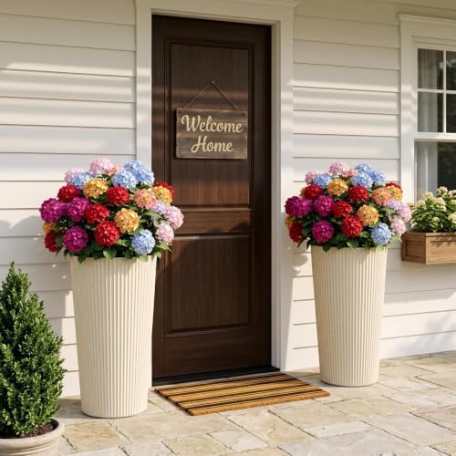 24" Tall Planters for Outdoor Plants with Insert, Set of 2 Cream - Image 3