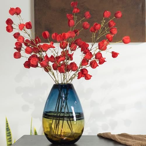 Glass Handmade Decorative Vase Ombre Centerpiece Vase with Yellow Base, Flower Vase for Home Decoration (Tall vase) - Image 4