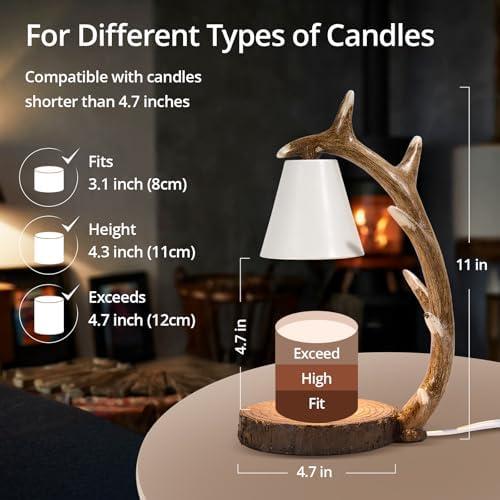Candle Lamps,Candle Warmer Lamp with Timer Dimmer for New Home Bedroom Decoration Handcrafted with Resin Reindeer Antler Design Desktop lamp，Hand-Painted Night Desk lamp Creative Birthday Gifts - Image 4
