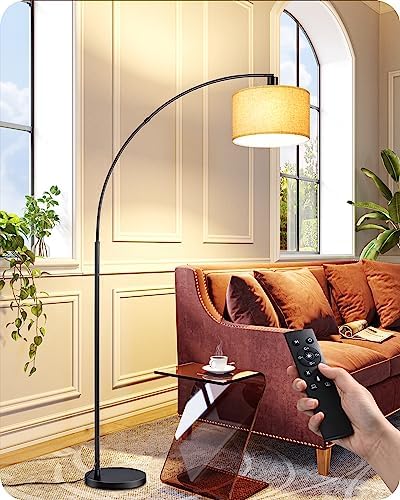 EDISHINE 78.3″ Modern Arc Floor Lamp with Remote, Tall Black Standing Lamp with Stepless Dimmable Bulb & 5 Color Temperature, Curved Mid Century Floor Lamps for Living Room, Bedroom, Nursey by EDISHINE