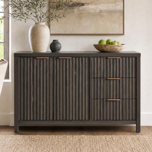 OAKHAM Home Fluted Sideboard Cabinet 46.6" Black Oak by OAKHAMHOME