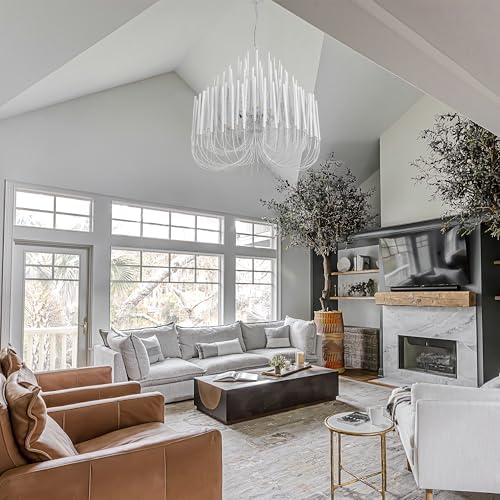 TOCHIC Modern Farmhouse Chandelier for Dining Room 36", Large Vintage White Wood Chandeliers Light for Living Room, Rustic Pendant Lighting Fixture Ceiling Hanging for Foyer Bedroom Entryway - Image 4