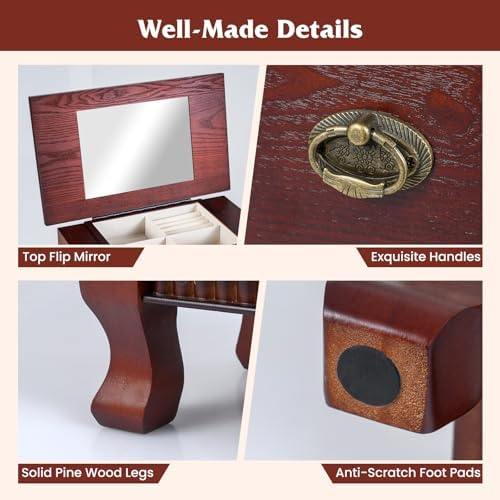 DREAMADE Jewelry Armoire, Standing Jewelry Box w/Mirror & 7 Drawers, Brown - Image 7