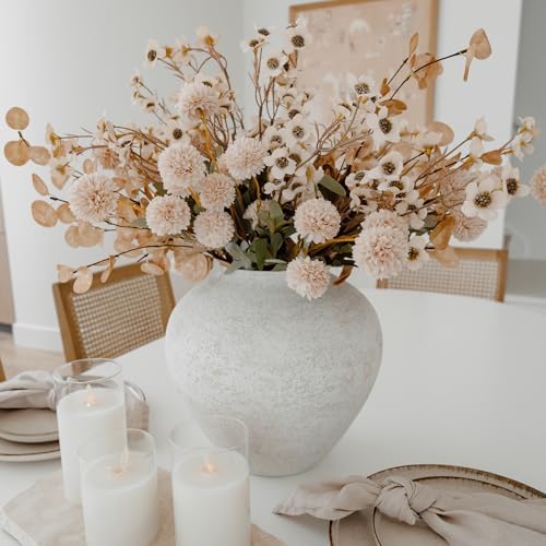 SilkSerenade Large White Round Vase for Flowers & Table Centerpieces - 11 Inch Rustic Textured Earthy Stone Look, Matte Big Vessel Decorative Arina Modern Farmhouse Wabi Sabi Decor Living Dining Room - Image 3