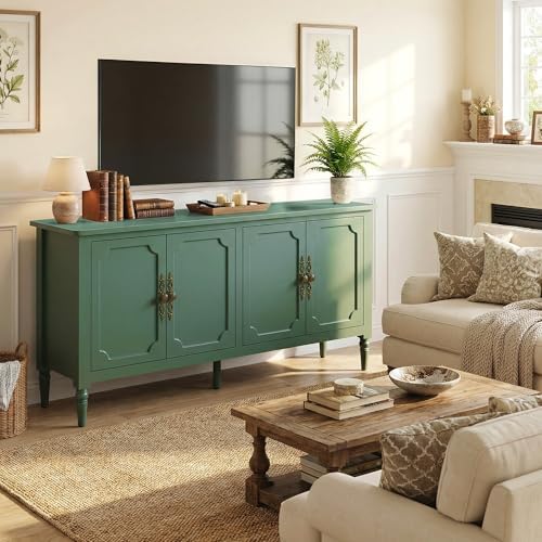 RoyalCraft 118" Buffet Cabinet with Storage, Vintage Sideboard with Adjustable Shelves, Mid Century Modern Painted Credenza Coffee Bar for Kitchen, Dining Room, Entryway, Living Room, Forest Green - Image 6