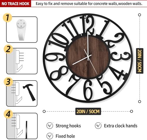 LEIKE Large Wall Clocks with Night Light Battery Operated,Silent Non Ticking,Rustic Modern Big Wood Clock for Living Room, Bedroom,Kitchen,Farmhouse,Office,Home Decor-20 Inch(Black-Arabic Number) - Image 3