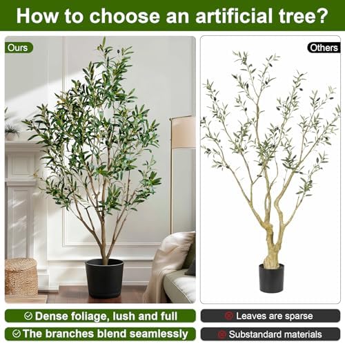 Large Artificial Trees Tall Faux Olive Tree with Pot Indoor Outdoor Realistic Floor Fake Plastic plantas for Modern Home Living Room Office Corner Farmhouse Fake Olives Plants Decor Housewarming Gift - Image 3