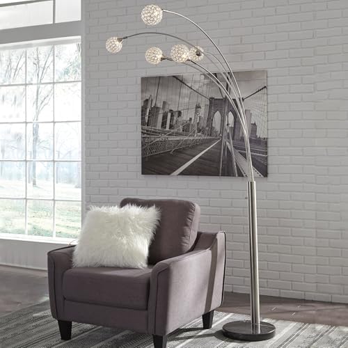 Signature Design by Ashley Winter Contemporary 95" Metal and Black Marble Floor Arc Lamp with 5 Lights & Dimmer Switch, Silver - Image 2