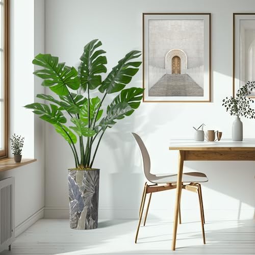 Artificial Tree in Modern Planter, Fake Monstera Silk Tree for Indoor and Outdoor Home Decoration - 65" Overall Tall (Plant Pot Plus Tree) - Image 6