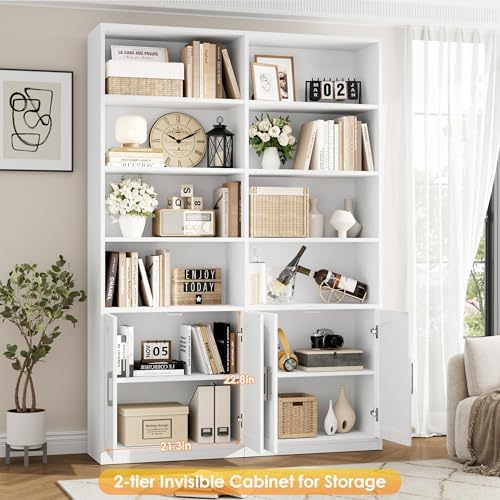 FACBOTALL Bookshelf and Bookcase with Doors, Double Wide Large Bookshelves - Image 5