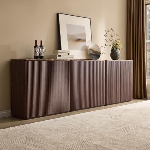 34" Fluted Sideboard Cabinet with Storage, Modern Buffet Cabinet, Dark Oak by DelArk