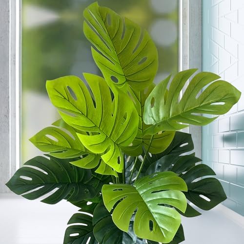 SAJANDAS Set of 2 Artificial Monstera Deliciosa Plants in Pots, Fake Tropical Trees with Greenery Leaves Stems, 45 Inch Faux Swiss Cheese Floor Plants for Porch, Garden, Office, Store, Home Decor - Image 6