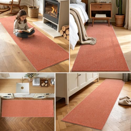 2x8 Orange/White Runner Rug Washable Non-Slip for Kitchen Hallway Bathroom - Image 3