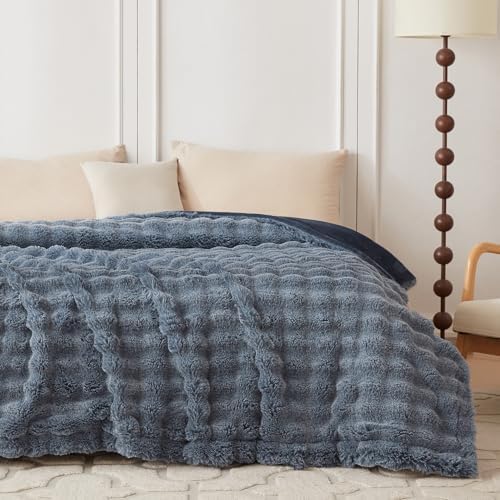COOVA Soft Bubble Faux Fur Throw Blanket, 50"x60", Cationic Dark Blue - Image 4