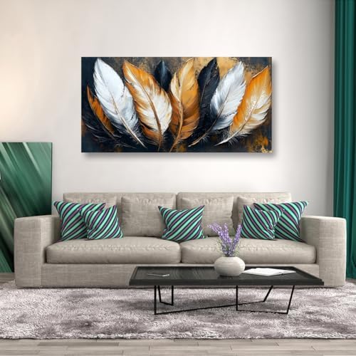 Abstraction Pictures Canvas Wall Art for Living room Office Bedroom Wall Decor,Feather Wall Art Print Paintings Modern Autumn White Yellow Feather Artwork Waterproof Ready to Hang-20x40inch - Image 2