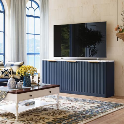 Evermagin 67" Fluted Blue Buffet Cabinet with Storage - Image 3
