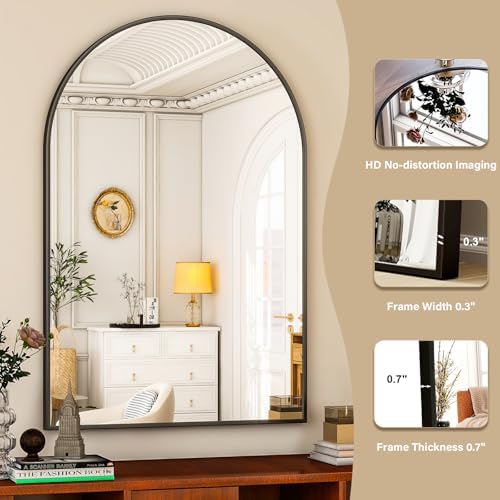 HARRITPURE 16"x24" Arched Bathroom Mirror - Black Wall Mounted Mirror - Black Arch Mirror - Aluminum Alloy Frame Bathroom Mirror Living Room, Bedroom, Bathroom and Entryway - Image 3